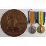 BWM & Victory Medal + Death Plaque to 20-944 Pte John Scott Durham L.I. Killed In Action 8/10/1916