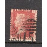 GB 1858 1d Plate 224 stamp with clear numbers, unusually fine used but close perfs at upper left.