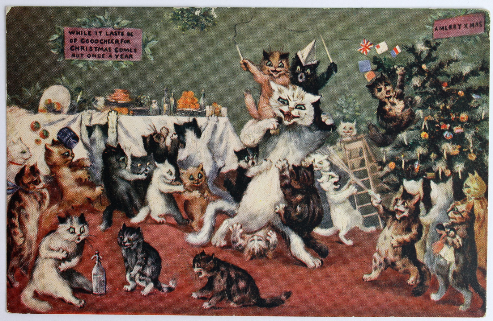 Louis Wain cats postcard - Raphael Tuck: "Louis Wain's Cats" series: While it lasts be of good cheer