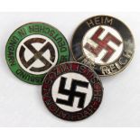 German Party or supporters lapel badges, 3x different types, all maker marked