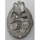 German Panzer Assault badge, white metal, F.L.L 43 maker marked