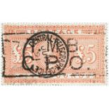 GB - 1867-83 £5 orange SG137 with Central Telegraph Office cds and large boxed TMB GPO cancel.