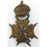 Badge - original Edward VI Royal Malta Mililitia brass helmet plate/badge - 2 long lugs to the