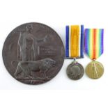 BWM & Victory Medal + Death Plaque to 154582 Gnr T W Carter RA. Died 7/1/1919 with the 440th Siege