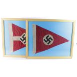 German framed Hitler youth pennant with framed German NSDAP party pennant.
