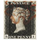 GB - 1840 Penny Black Plate 6 (R-I) four good margins, no faults, very fine used, cat £375