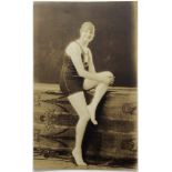 Lucy Morton Collection - RP of Lucy Morton c1924 in England swimsuit at Blackpool. Photo by J P