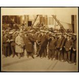 Airship interest. Large and original press photo of the crew of the R100 being congratulated by Lord