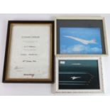 Aviation interest Concord flight certificate presented to A J Colbourn, London Heathrow, 16th