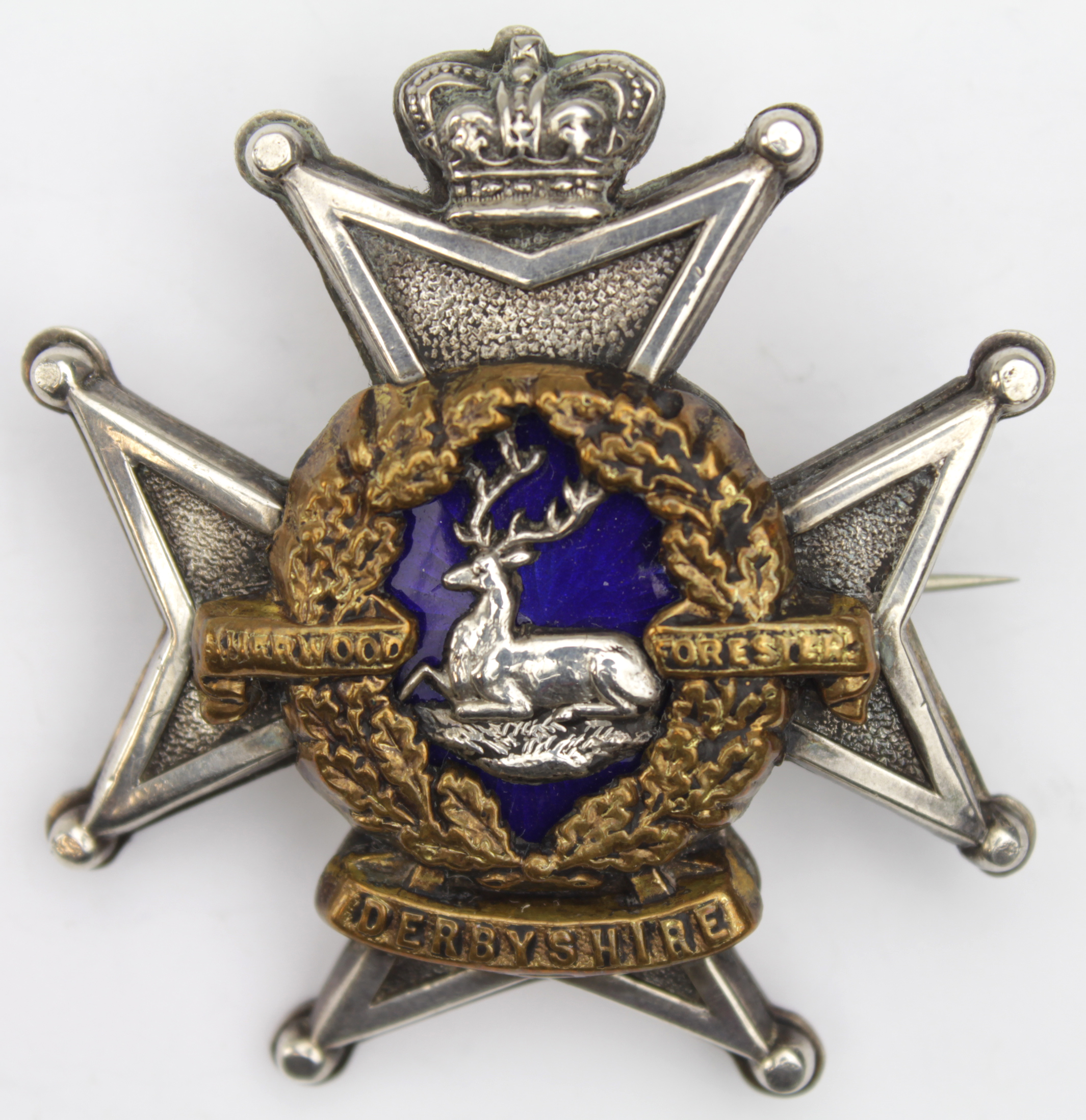 Badge - fine 2 piece Victorian Derbyshire Regt./Sherwood Foresters Officer's glengarry badge.