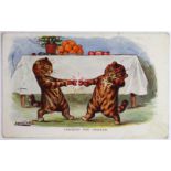 Louis Wain cats postcard - Faulkner: Cracking the Cracker, postally used Seaford large skeleton