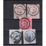 GB - QV 1883-84 High Values, white paper, 2/6 x2 shades, 5/-, 10/- x2. Heavy circular pmks to all.