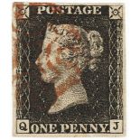 GB - 1840 Penny Black Plate 7 (Q-J) four good even margins, no faults, very fine used, cat £400