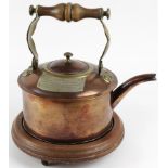 Harwich WW1 interest - a copper kettle and stand with engraved plaque 'Made from Drinking Tank taken