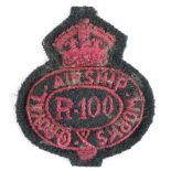 Badge Airship R100 other ranks red cloth cap badge, service worn