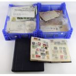 Mixed range of World material in albums, loose, FDC's etc in blue crates. (2) Buyer collects