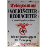 German WW2 Volkischer large enamel plaque 300x200 mm some rust and age damage.