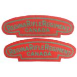 Canada a pair of printed WW2 Regina Rifle Regiment of Canada shoulder titles