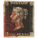 GB - 1840 Penny Black Plate 1b (F-G) four good to large margins, no thins or creases, fine used, cat