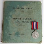 RAF WW2 Pilots log book, medal documents photo etc., to F/O J V Carter flying Tiger Moth, Harvard,