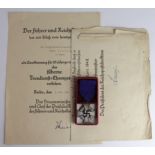 German 25 Year Faithful Service Medal with award document and one other scroll to Franz Cansen.