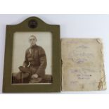 RFC WW1 pilots photo in frame with SWB badge above with RAF in the field 25-12-18 Christmas