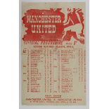 Manchester United single sheet v Sheffield Wednesday 20th April 1946