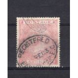 GB - 1867 QV 5/- rose, Plate 4 white paper, SG134. Registered oval pmk with part hooded circle. Very