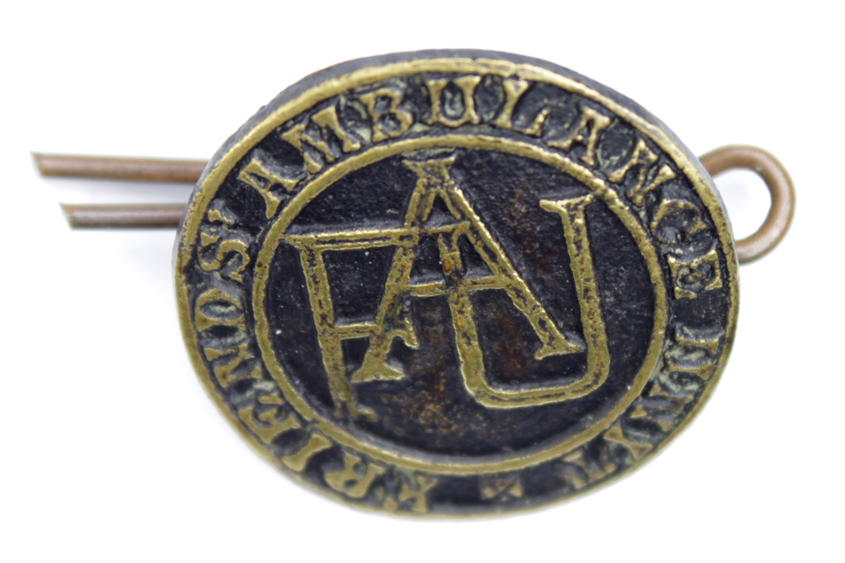 Badge - Friends Ambulance Unit - very rare Quakers bronze badge - no Maker's badge - F.A.U. Cypher