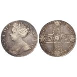 Crown 1708 Septimo, E below bust, Edinburgh Mint, S.3600, toned aVF, some flan adjustment marks