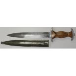 German WW2 NPEA Political Students dagger with unique motto to blade, maker marked, with scabbard,