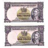 New Zealand 1 Pound (2) issued 1960 - 1967, signed Fleming, a consecutively numbered pair, serial