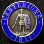 Centurions (100 miles walked in 24 hours) enamelled silver lapel badge dated 1911, d.32mm.