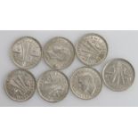 Australia Silver Threepences (7) all 1951, high grade.