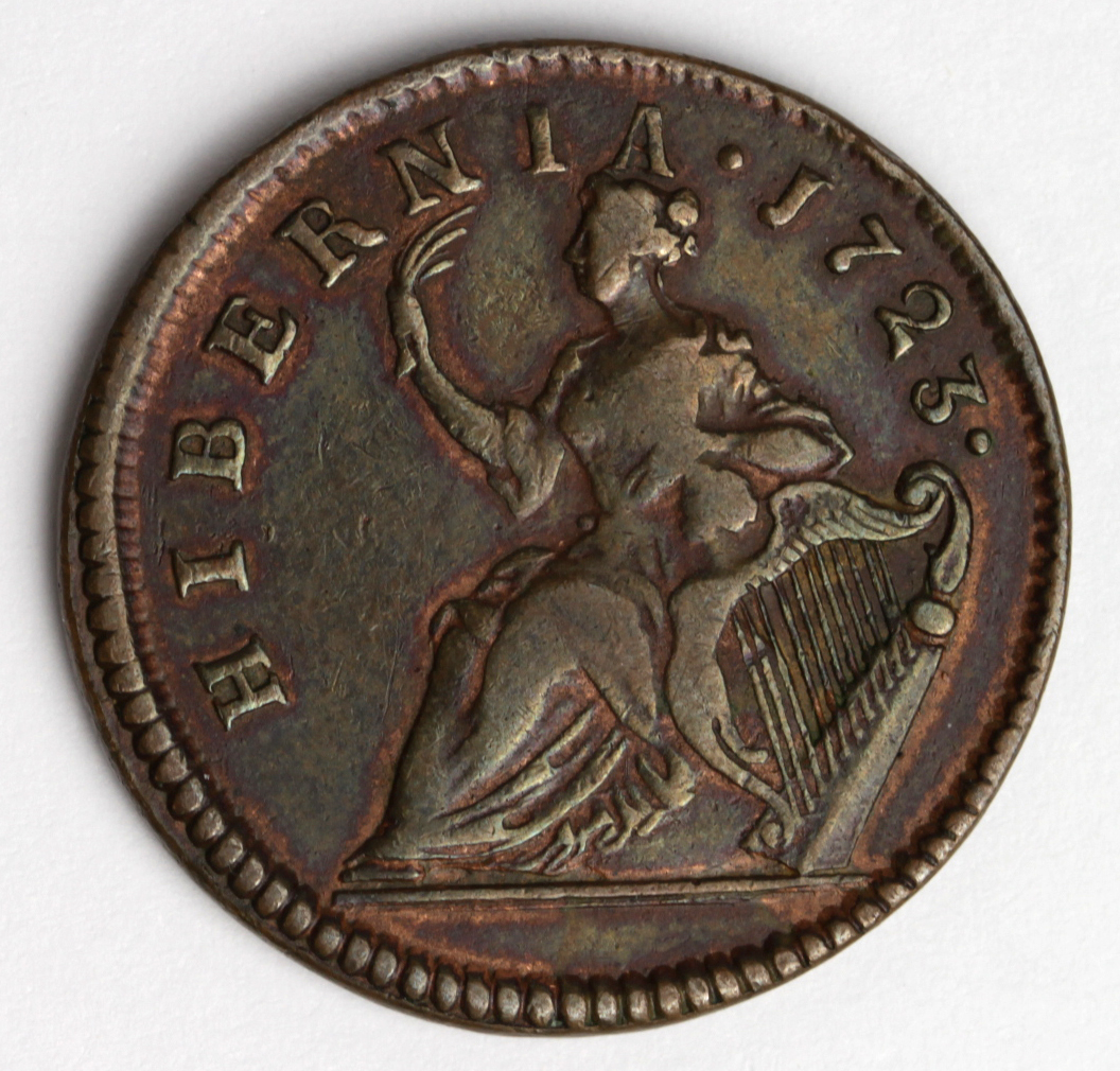 Ireland / American Colonial copper 'Woods Halfpenny' 1723, VF