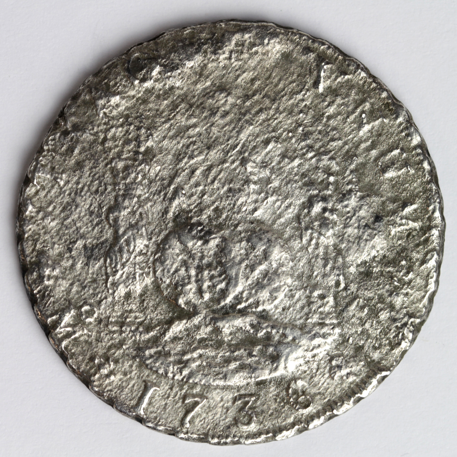 Spanish Mexico silver 8 Reales 1736 Mo MF, KM/ 103, VF with heavy water damage obverse (shipwreck - Image 2 of 2