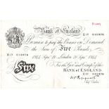 Peppiatt 5 Pounds dated 21st September 1944, serial E17 015976, London issue on thick paper (B255,