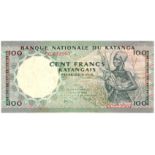 Katanga 100 Francs dated 15th August 1962, serial CC 232967 (TBB B209b, Pick12a), cleaned &