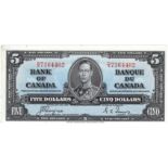 Canada 5 Dollars dated 2nd January 1937 signed Coyne & Towers, portrait of King George VI at centre,