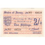 Jersey 2 Shillings issued 1941 - 1942, German Occupation issue during WW2, serial No. 60538, (TBB