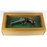 European Style 19th Century Percussion Carriage/Pocket Pistol in glass fronted oak box. This