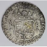 Spanish Mexico silver 8 Reales 1736 Mo MF, KM# 103, VF/GVF with some heavy water damage on top