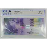 Switzerland 1000 Franken dated 2006, serial No. 06O5214039, (TBB B354c, Pick74c) in WBG holder