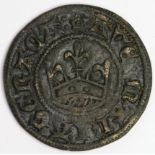 Medieval jeton, brass d.27mm, AVE MARIA GRACA around crown / similar around foliate cross.