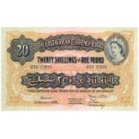 East African Currency Board 20 Shillings or 1 Pound dated 1st January 1955, serial G79 00855,