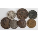 Scottish Coins (7) medieval to 17thC, including 2x silver pennies although one possibly a cast