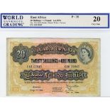 East African Currency Board 20 Shillings or 1 Pound dated 1st April 1954, serial E40 09849, portrait