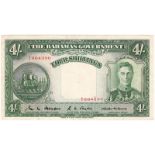 Bahamas Government 4 Shillings issued Law 1936 (1941), King George VI portrait, serial A/4