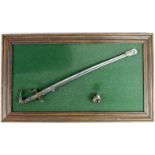 Imperial German miniature Officers sword, paperknife size and miniature Pickelhaube mounted in