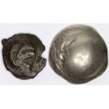 Danubian Celts, imitation of a silver tetradrachm of Philip III of Macedon, obverse:- Plain,
